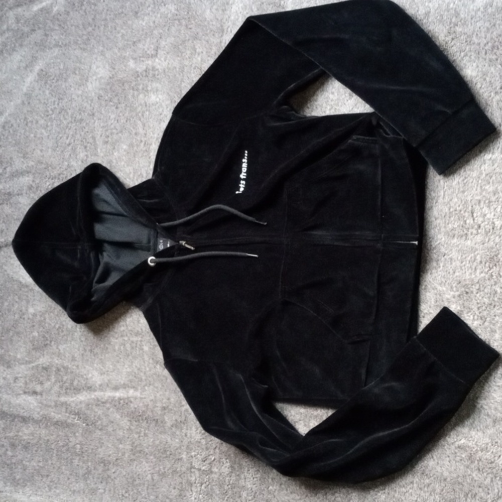 iets frans Urban Outfitters velour logo zip through hoodie